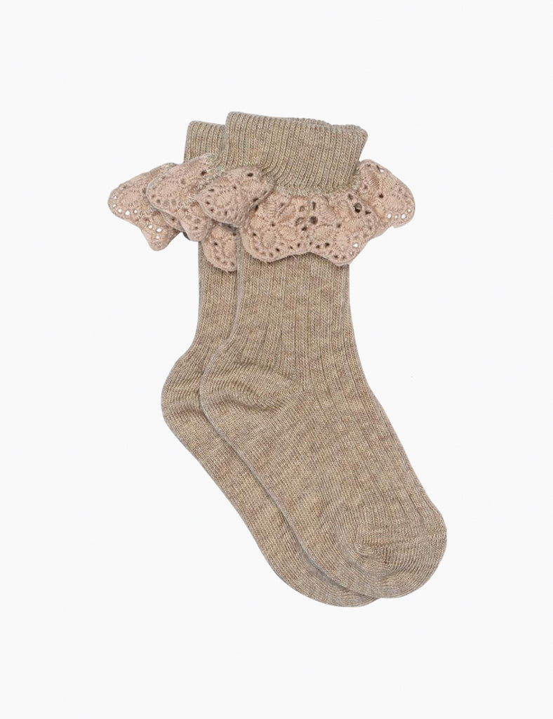 image of lisa lace sock in light brown melange