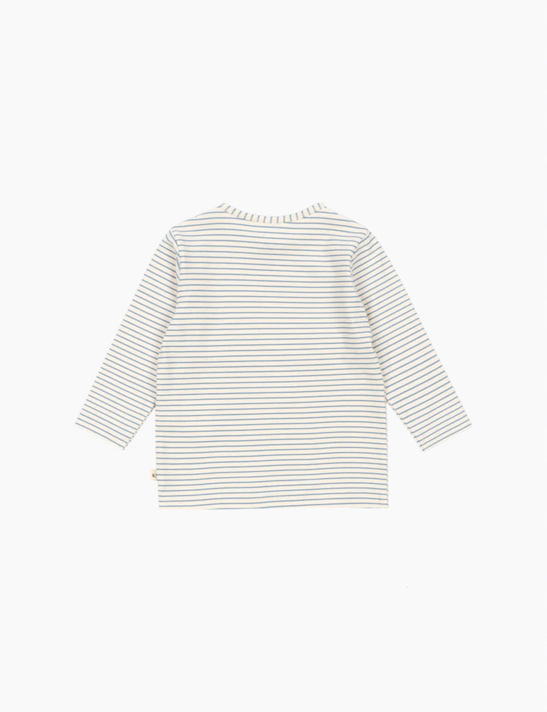 Back view of a striped long-sleeve shirt on a white background