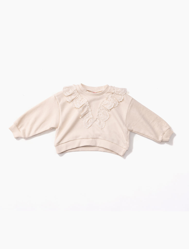 Lace Sweatshirt in Cream flat image.