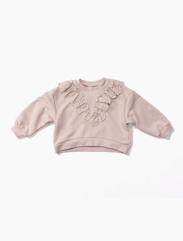 Lace Sweatshirt in Lilac flat lay image.
