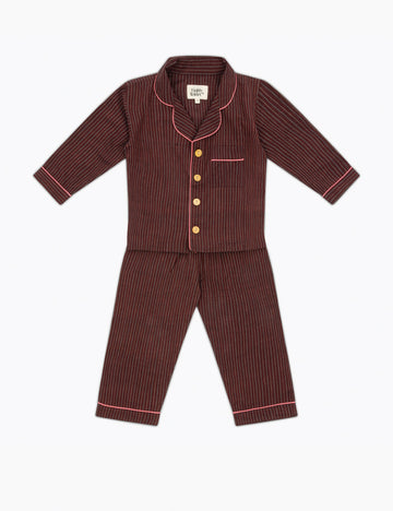 Image of the Lennon Set in Maroon stripe.