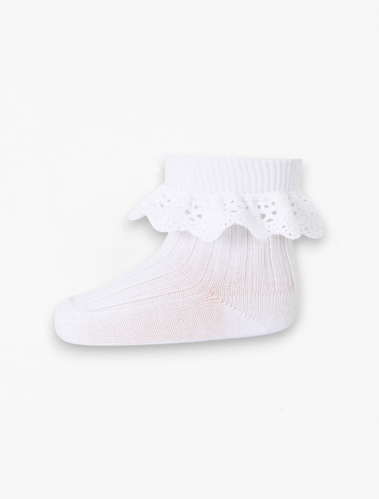 Lisa Lace Sock in White flat lay image.