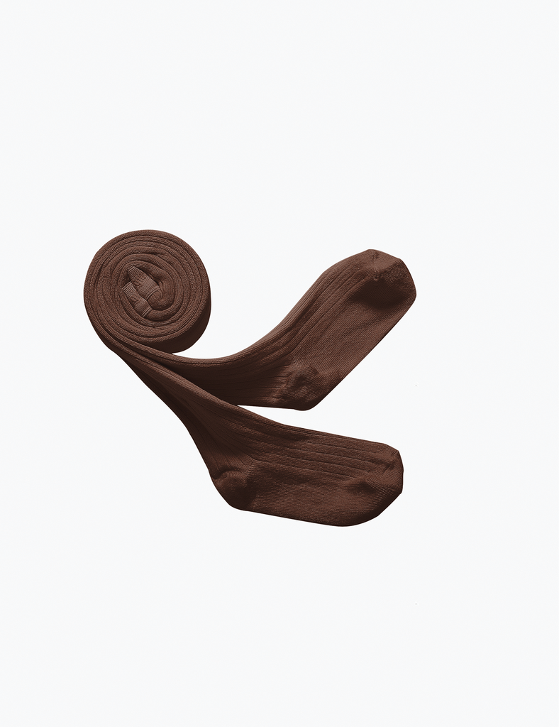 Image of Louise Ribbed Tights in Chocolate