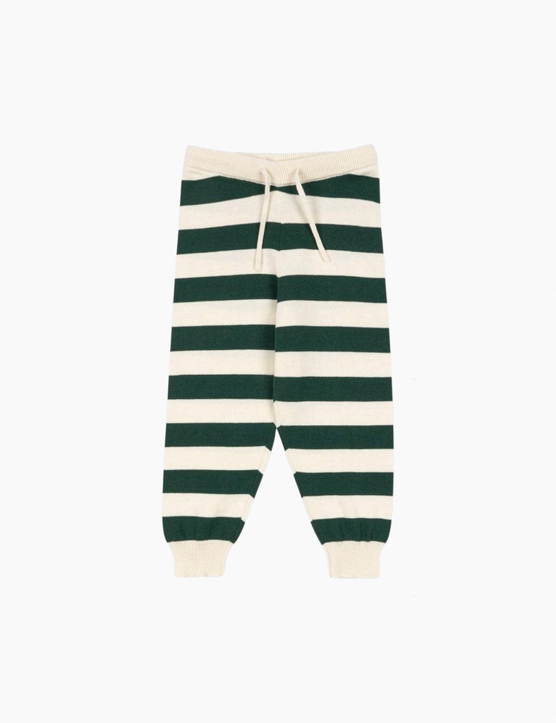 Green and white striped pants on a white background