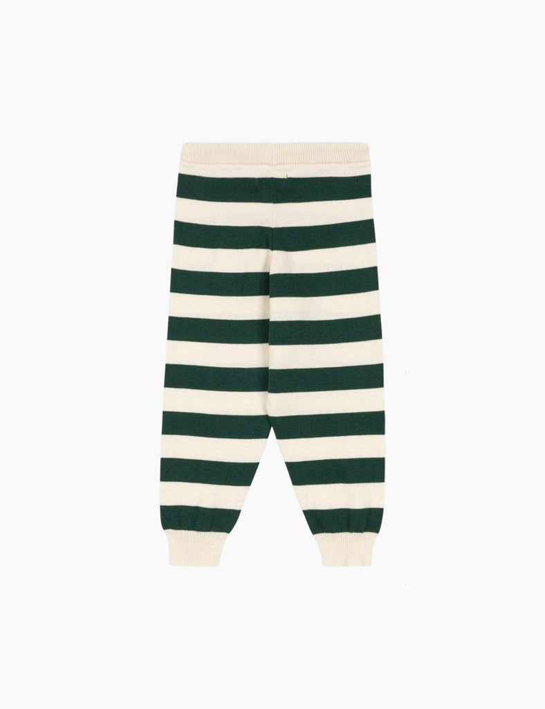 Green and white striped pants on a white background