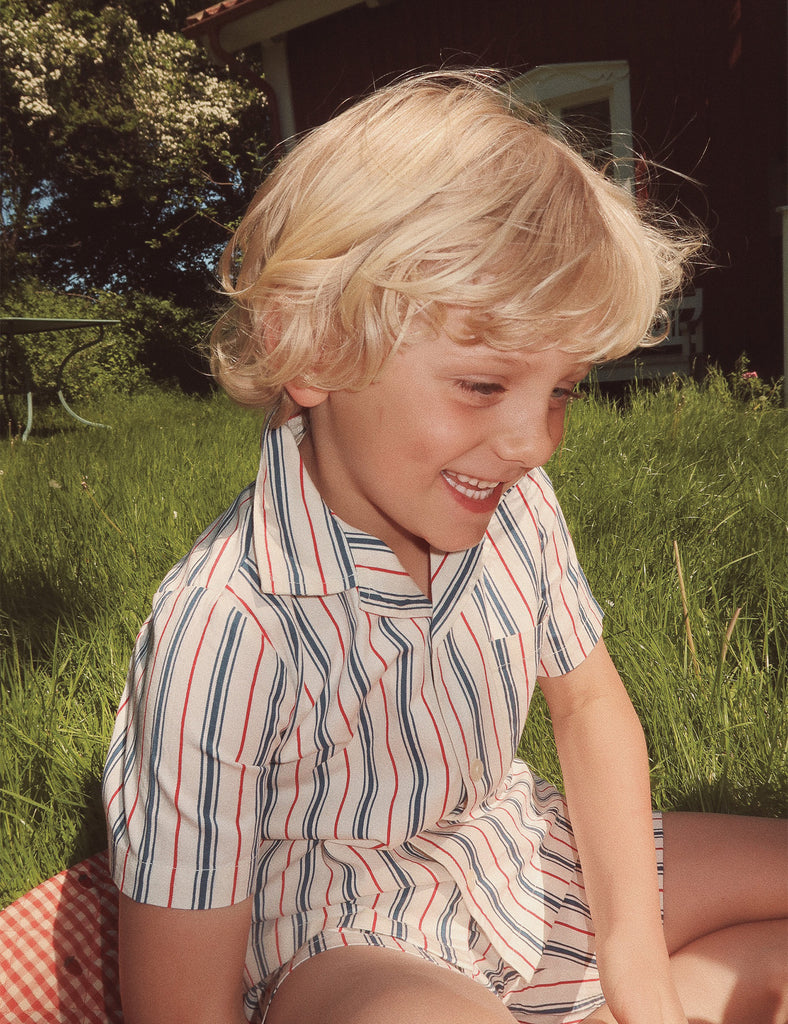 Image of miles shirt in red/blue stripe