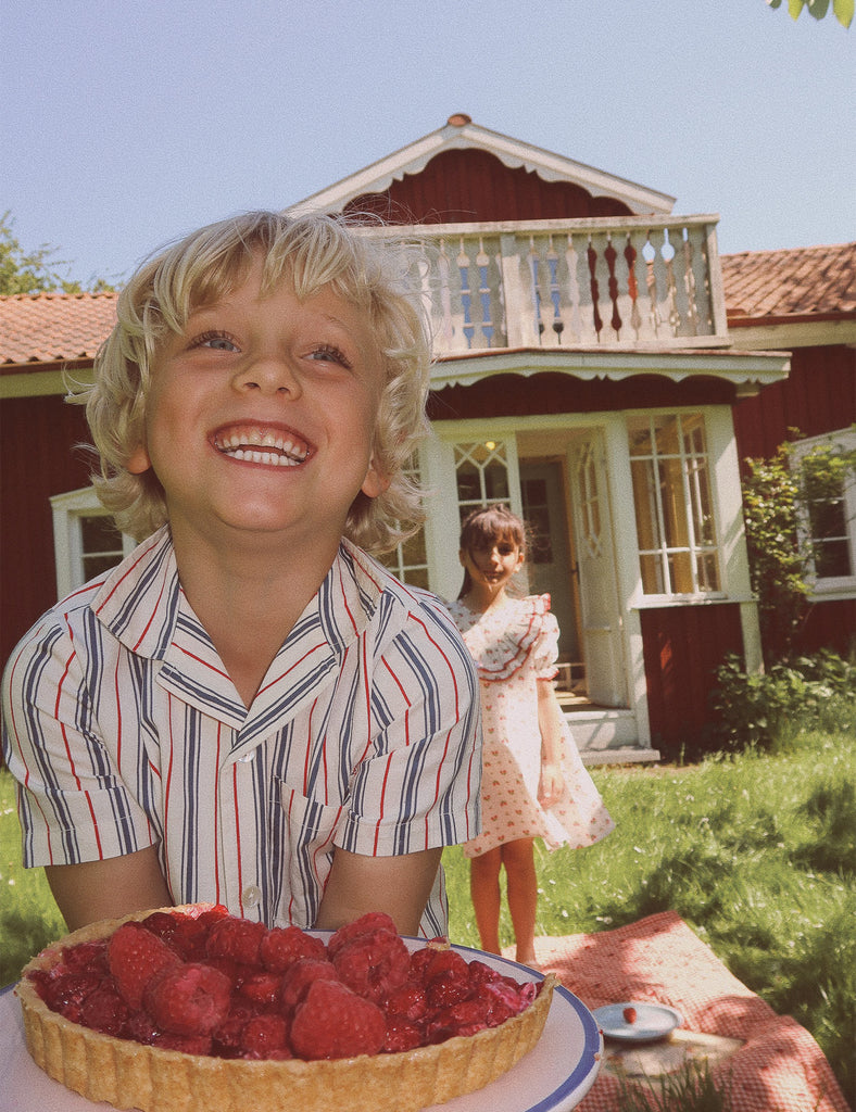Image of miles shirt in red/blue stripe