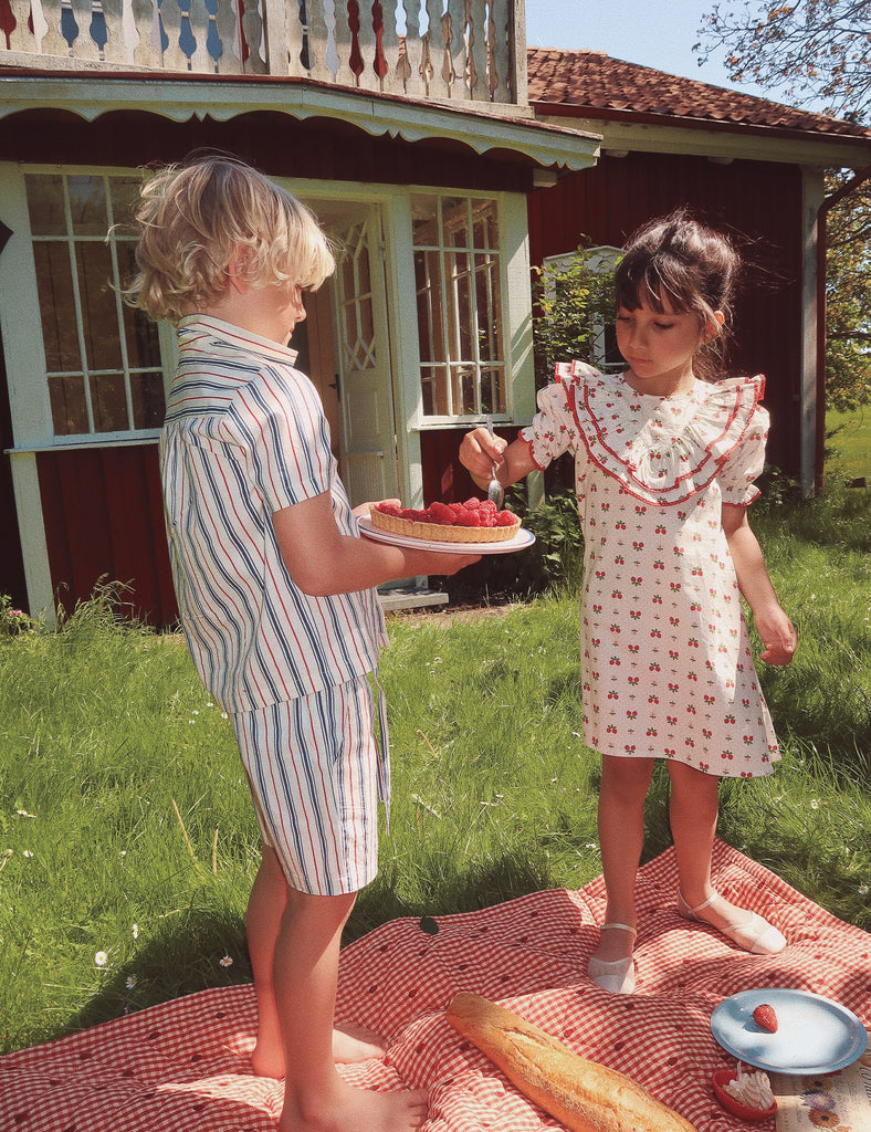 Image of miles shirt in red/blue stripe