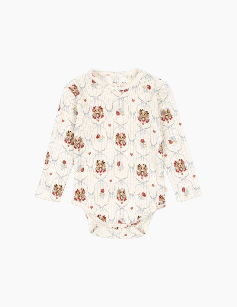 Floral-patterned baby onesie on a white background