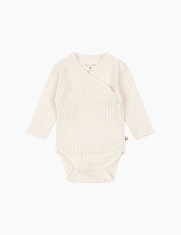 Beige baby bodysuit on a white background