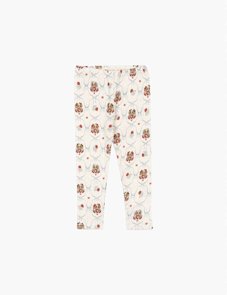 Puppy-patterned pants on a white background