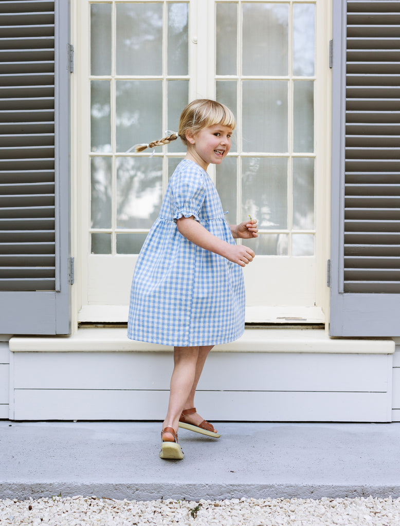 Image of Matilde Dress in Bluebell Check.