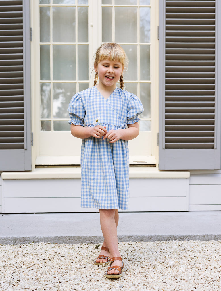 Image of Matilde Dress in Bluebell Check.