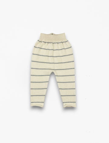 Milky Way Pants in Milk and Orion Gray Stripes flat lay image.