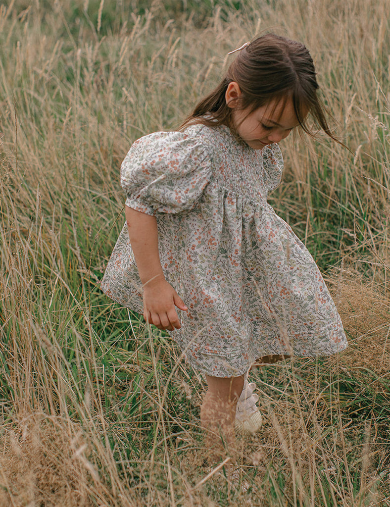 Image of Ottilie Dress in Wild Strawberry Floral Organic Cotton