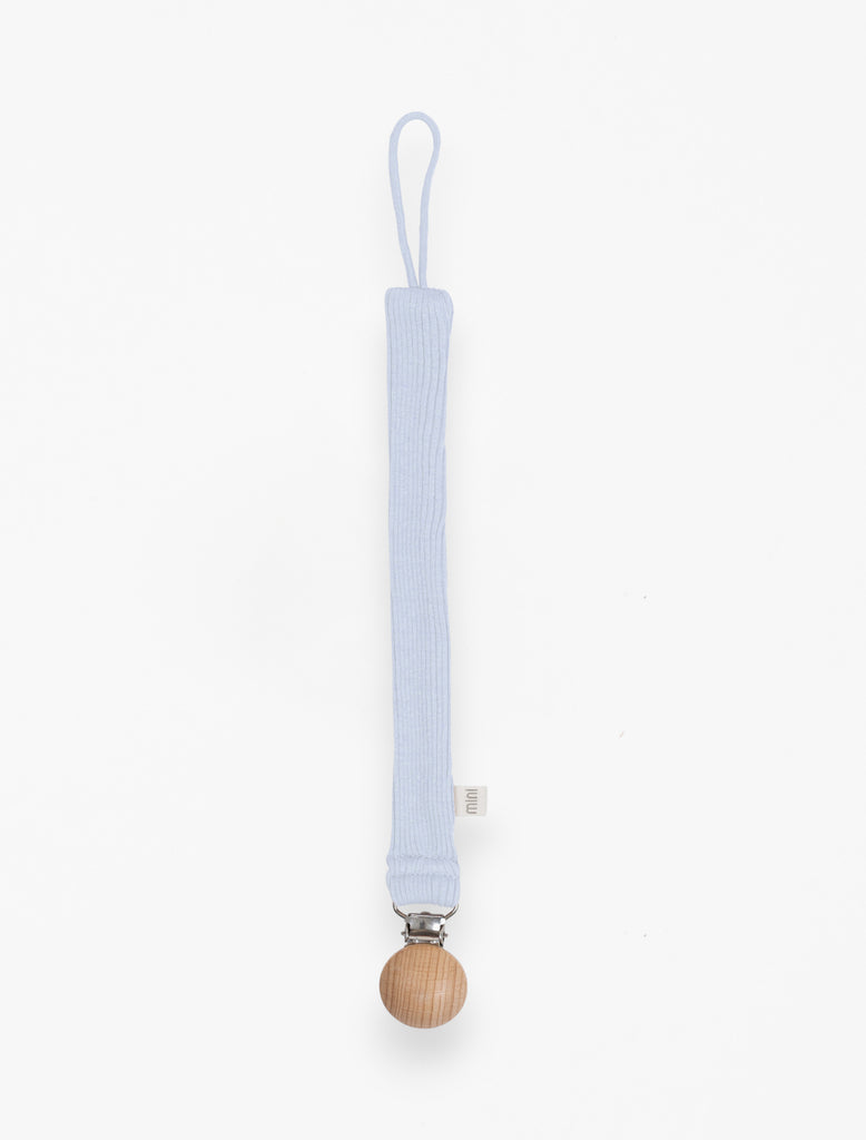 Pacifier Clip in Clearwater Blue flat lay image.