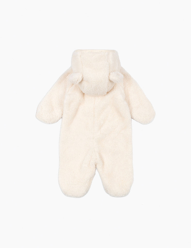 Cream-colored bunny-shaped baby comfort toy on a white background
