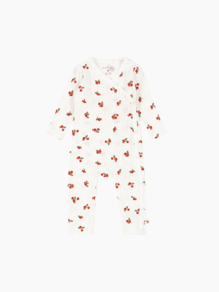 Image of Pointelle Kimono Romper in Rose Red.