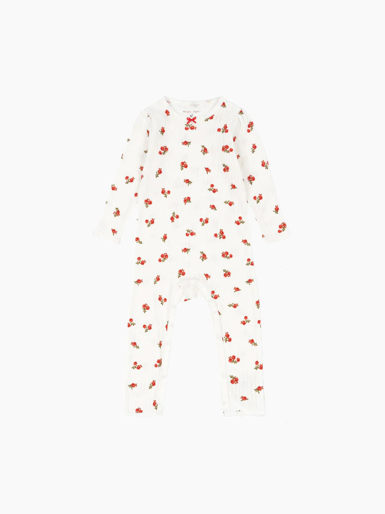 Image of Pointelle Romper in Rose Red.