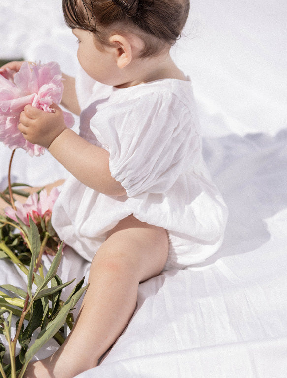 Poppy Romper in White Linen – Spilled Milk