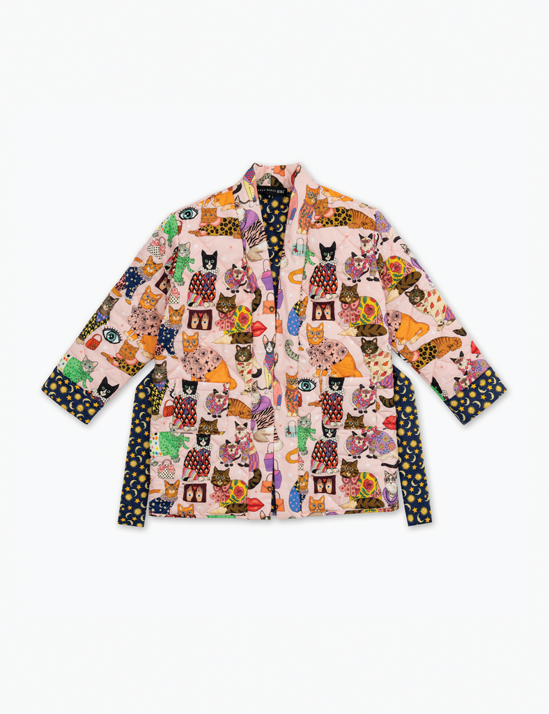 Kids Quilted Robe in Fashion Cats – Spilled Milk