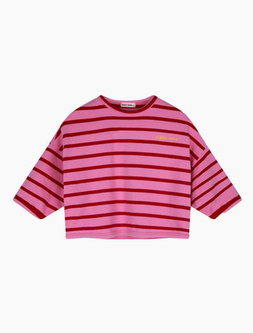 Pink and red striped shirt on a white background