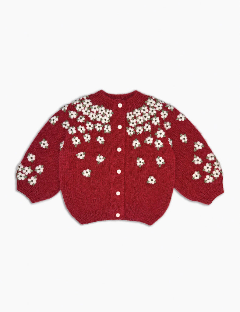 image of red daisy wave cardigan