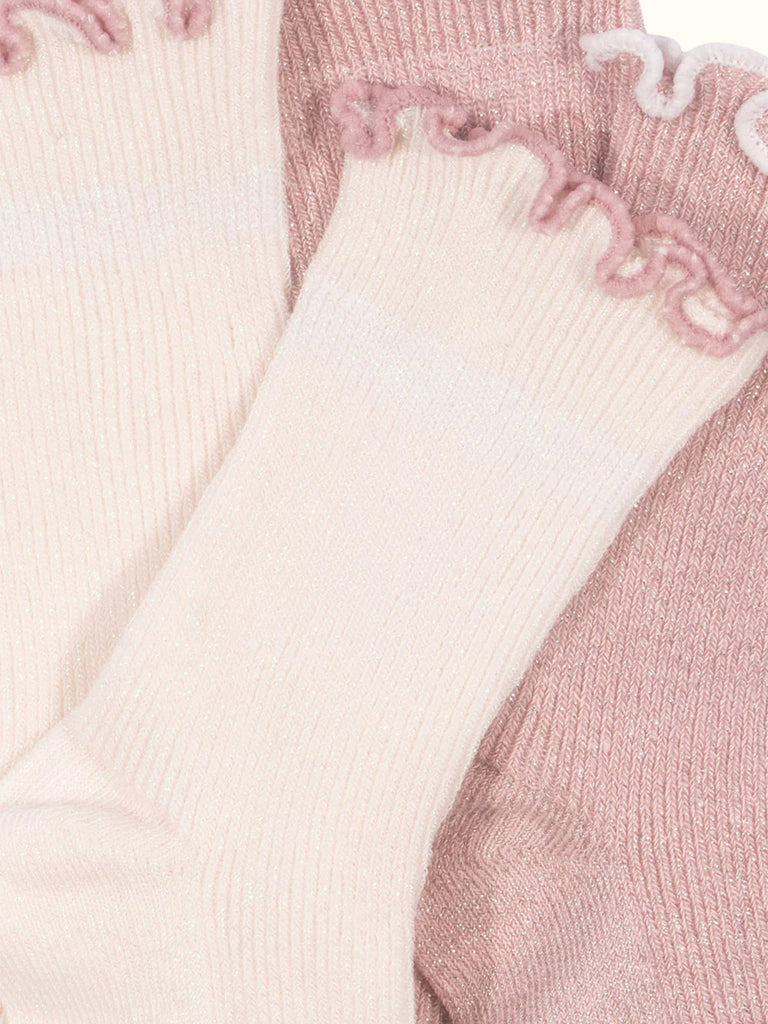 Image of Rib Frill Socks in Rose and White.