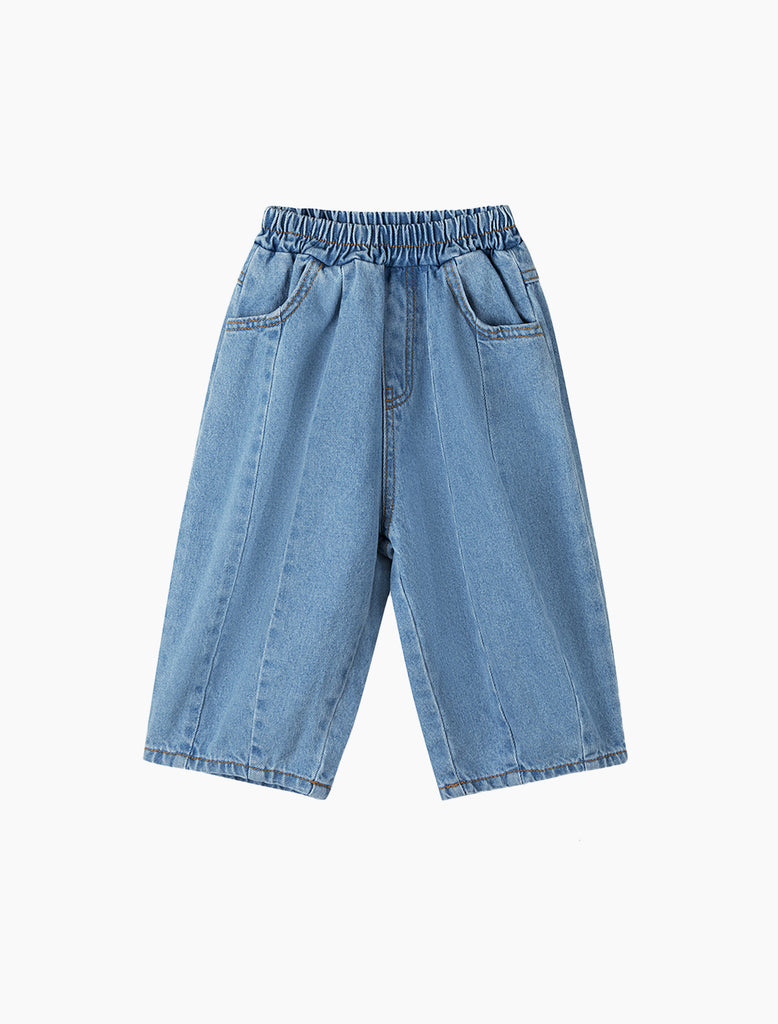 Light blue denim jeans on a white background