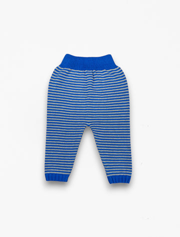 Snail striped pants in galaxy blue flat lay image.