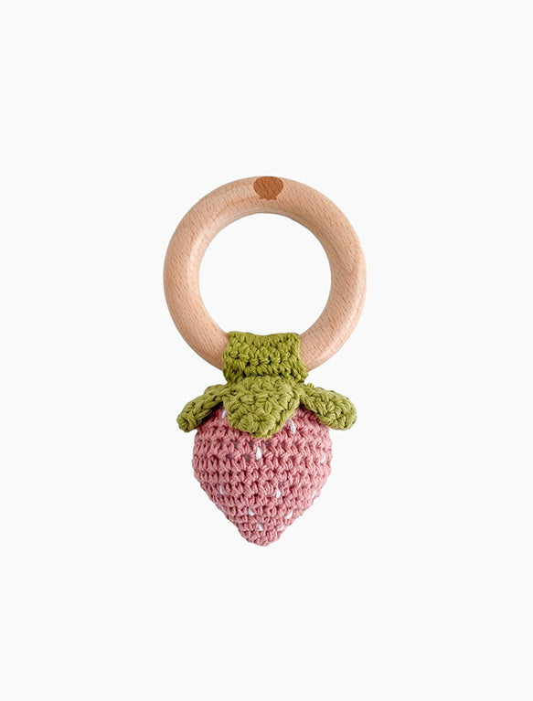Image of Strawberry Wooden Rattle in Pink