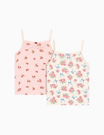 Two floral-patterned camisoles on a white background