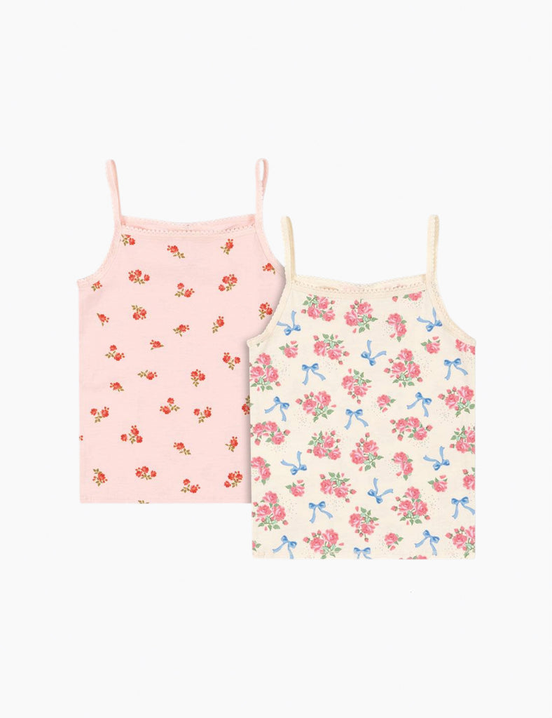 Two floral-patterned camisoles on a white background