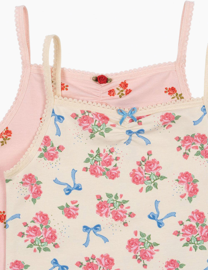 Children's floral and bow-patterned top with pink trim
