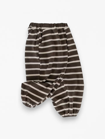 Tuesday Pants in Cocoa Stripe flat lay image.