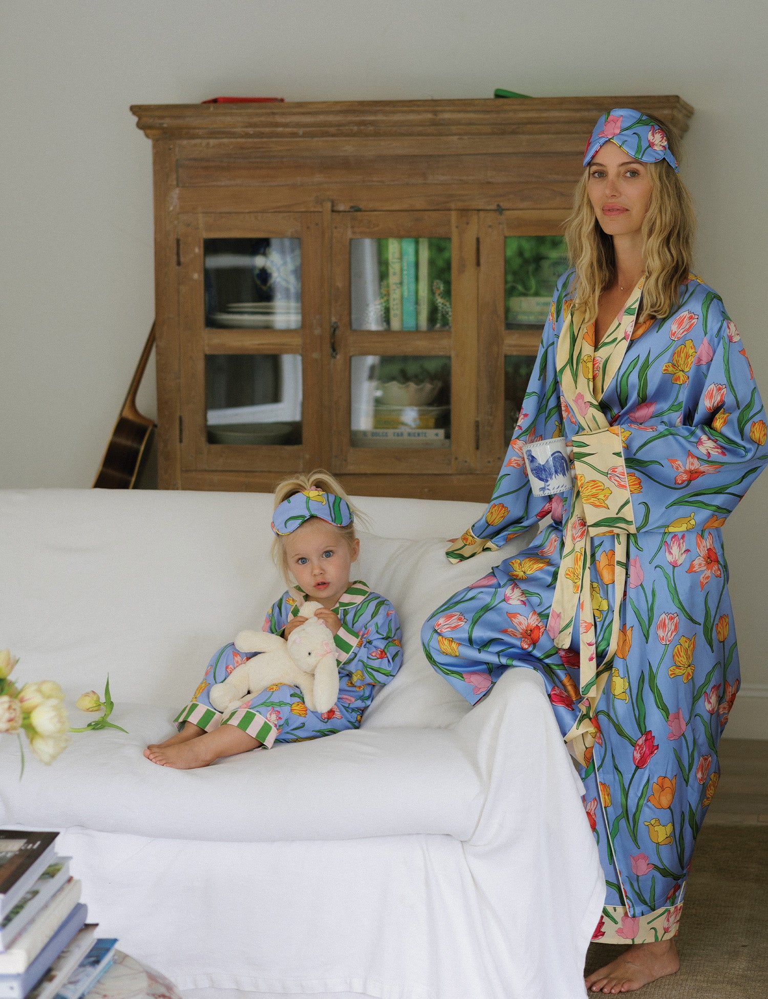 Women's Silk Robe in Blue Tulips – Spilled Milk