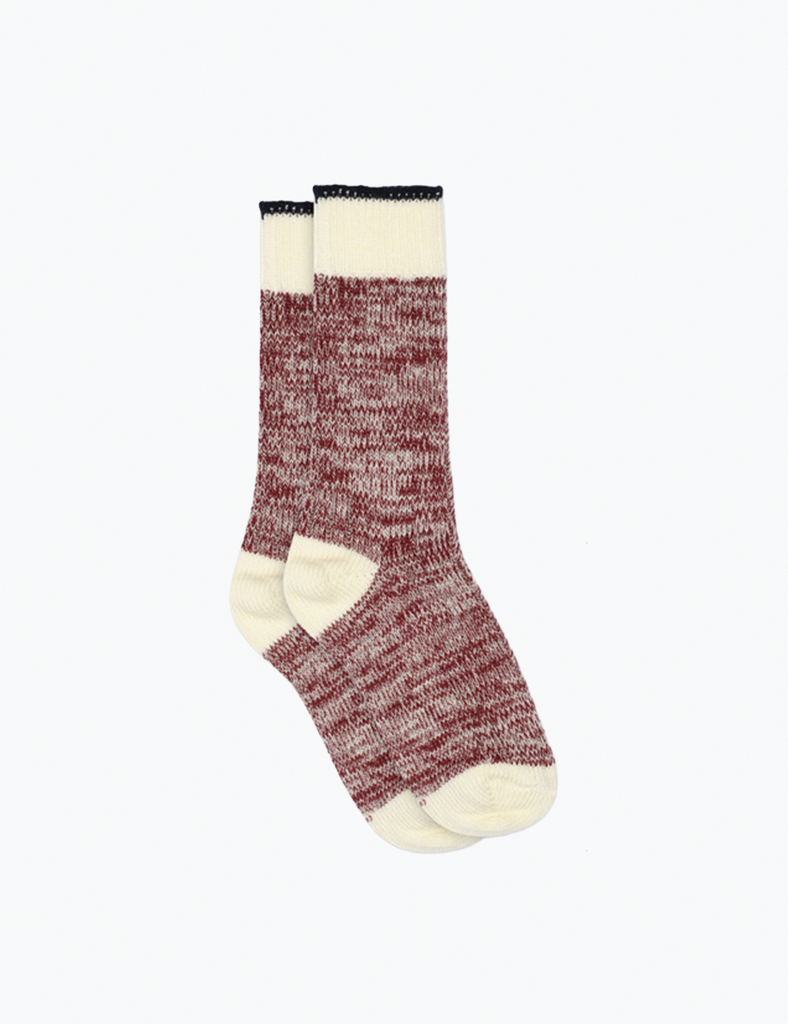 Maroon and cream sock on a white background