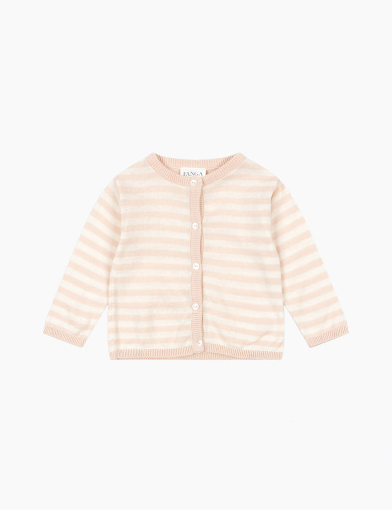 Striped baby cardigan on a white background.