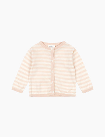 Striped baby cardigan on a white background.