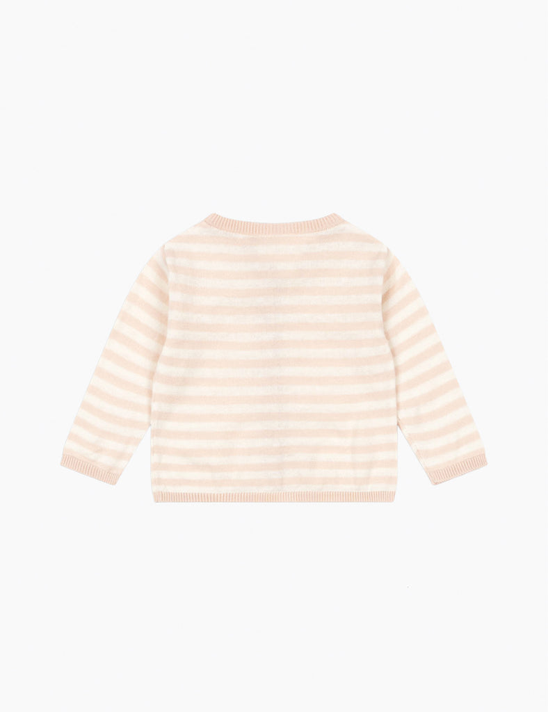 Striped baby cardigan on a white background.