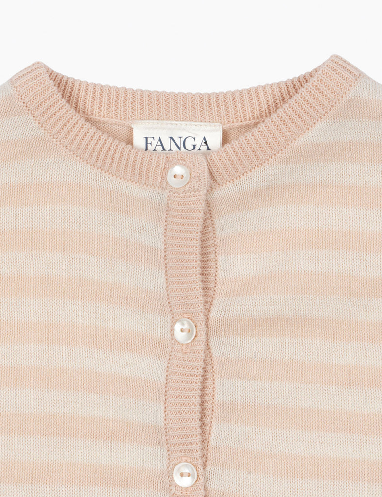 Striped baby cardigan on a white background.