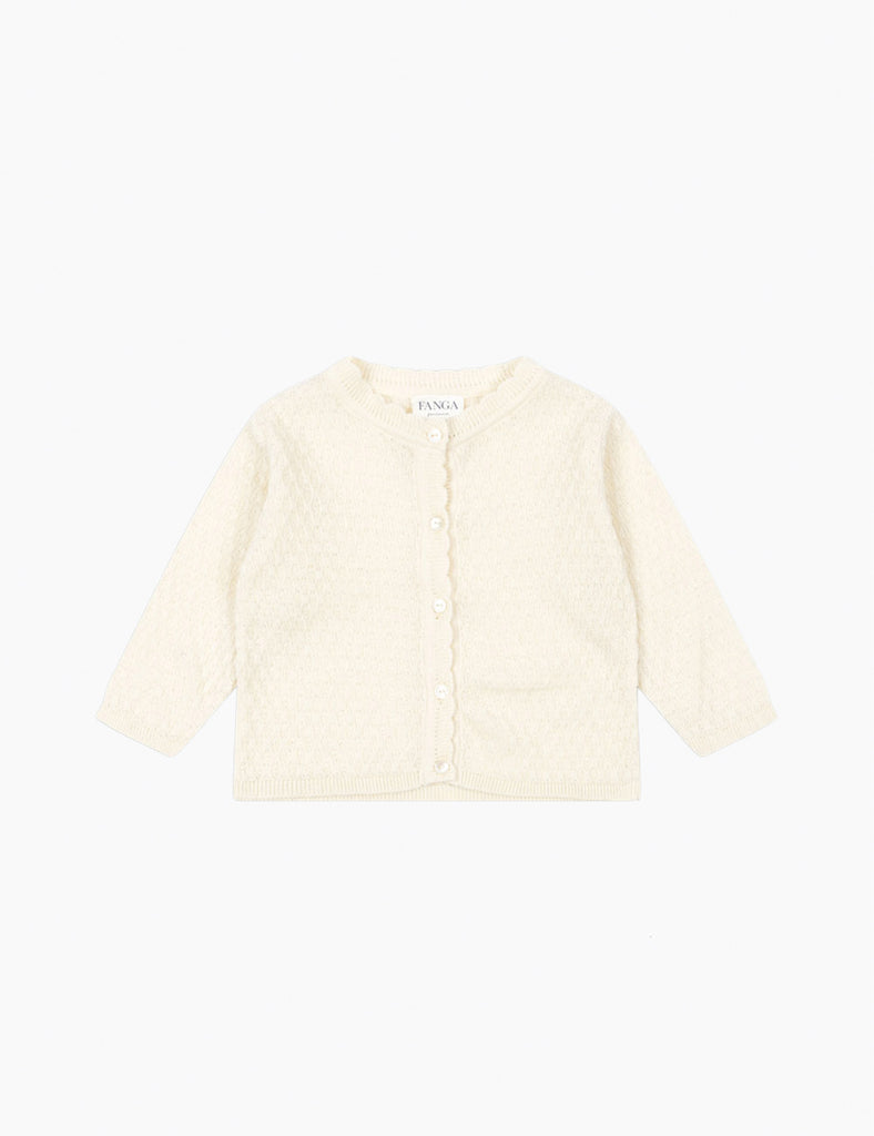 Cream-colored cardigan on a white background