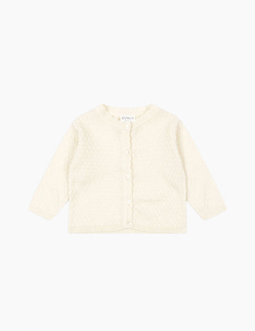 Cream-colored cardigan on a white background