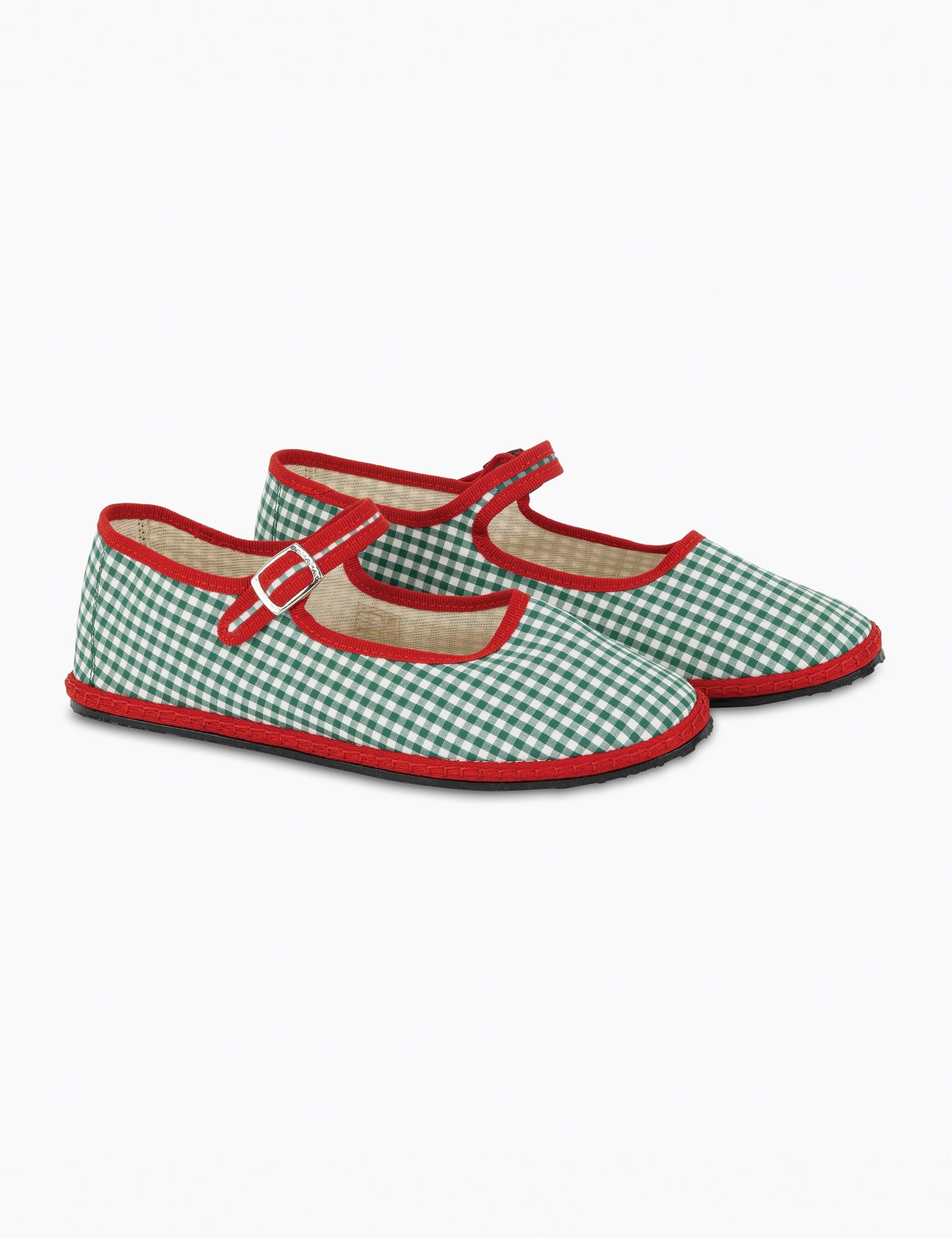 Image of Women's Cotton Mary Jane Flats in Etrusca Green Gingham
