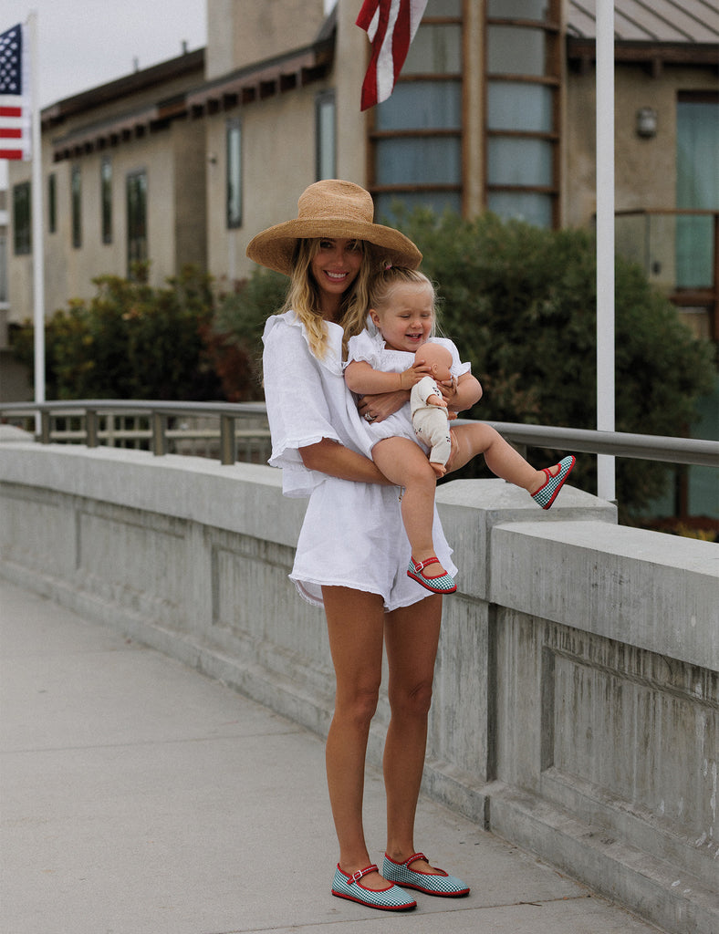 Image of Women's Cotton Mary Jane Flats in Etrusca Green Gingham