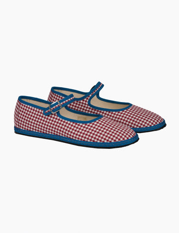 Image of Women's Cotton Mary Jane Flats in Vesta Red Gingham