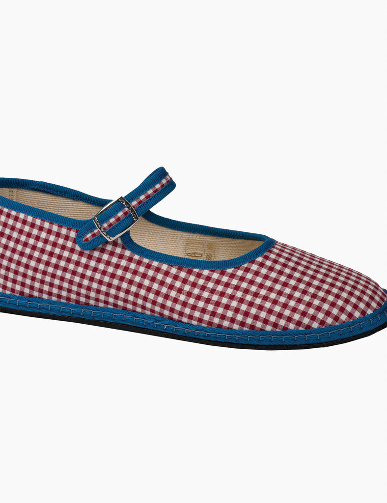 Image of Women's Cotton Mary Jane Flats in Vesta Red Gingham