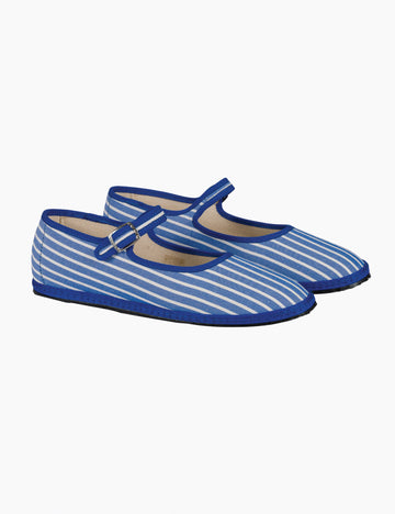 Image of Women's Cotton Mary Jane Flats in Medusa Blue Stripes