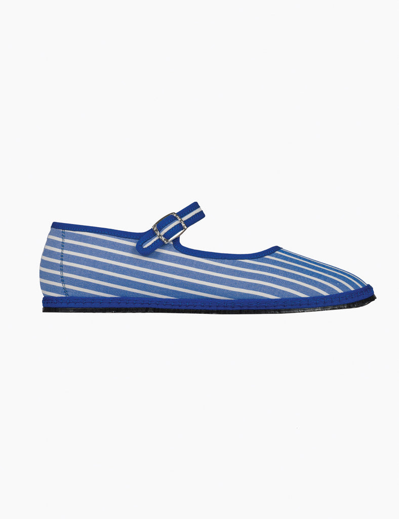 Image of Women's Cotton Mary Jane Flats in Medusa Blue Stripes