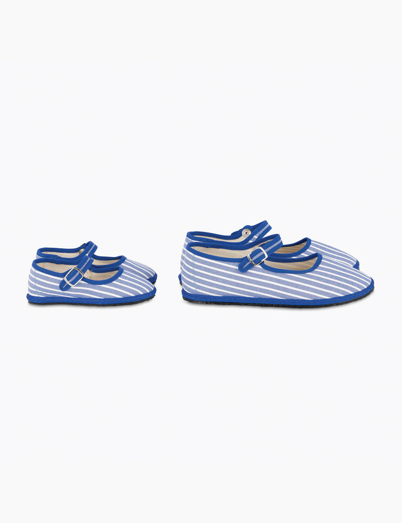 Image of Women's Cotton Mary Jane Flats in Medusa Blue Stripes